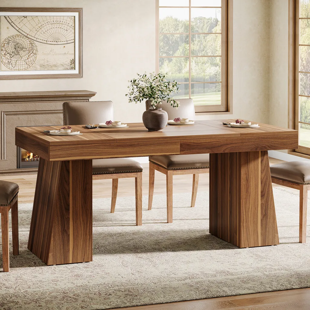 Table à manger bois stable 140 cm Tribesigns, plateau marron rustique 6p