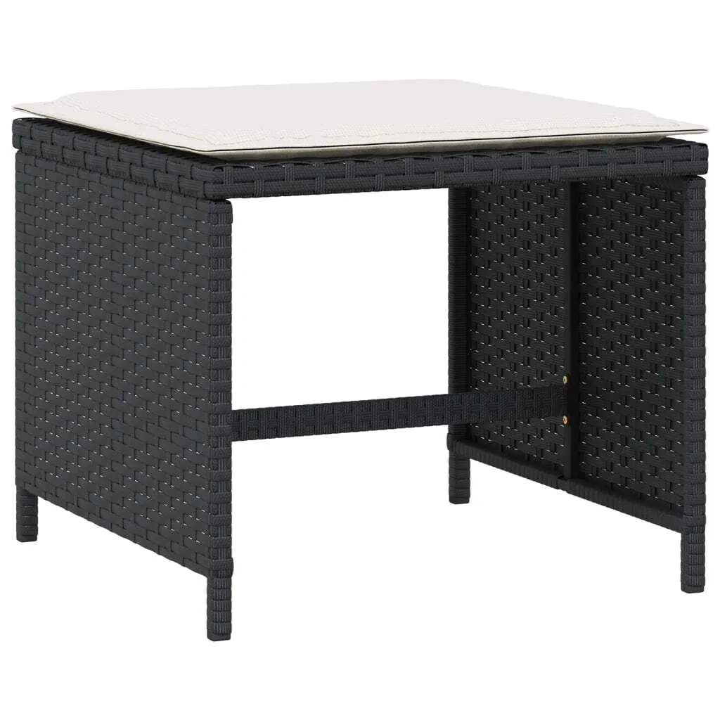Set 4 Pouf da Giardino Poly Rattan Nero | Arredo Bar e Piscina con Cuscini - 3