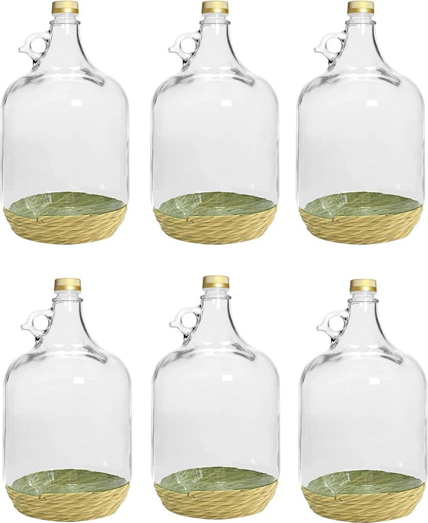 6 X 5L Glasballon mit ECO Korb/Weinballon Glas Flasche Produktbild 