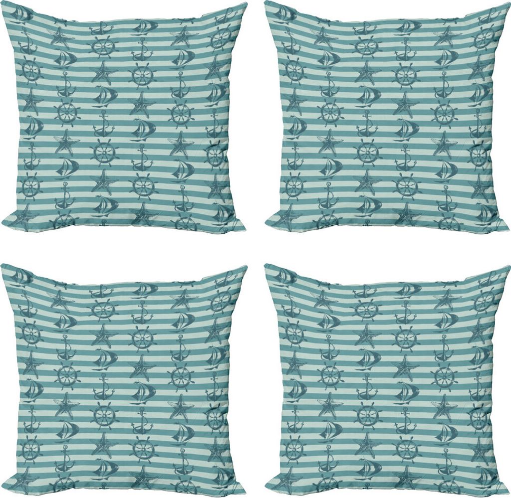 ABAKUHAUS Steuerrad Kissenbezug Set (4 Stück), Schiffs-Rad-Anker, Moderner Doppelseitiger Digitaldruck, 40 cm x 40 cm, Teal Beige