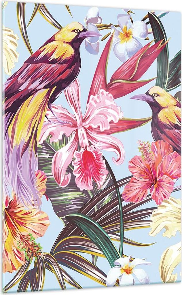 Bilder auf glas - Einteilig - Blume Vogel Sommer - 70x100cm - Glasbilder - Wandbilder - Bilder - zum Aufhängen bereit - Wanddekoration aus Glas - ...