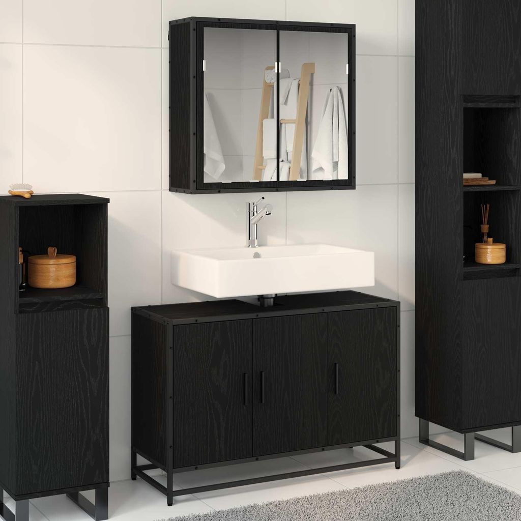 Maison Exclusive - Badezimmermöbel-Set 2 pcs Schwarz Eichen-Optik Holzwerkstoff