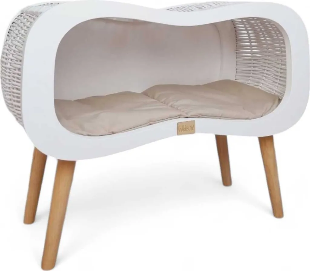 Lit pour Chat Infinity Blanc en Osier Tressé Main et Matelas Moelleux