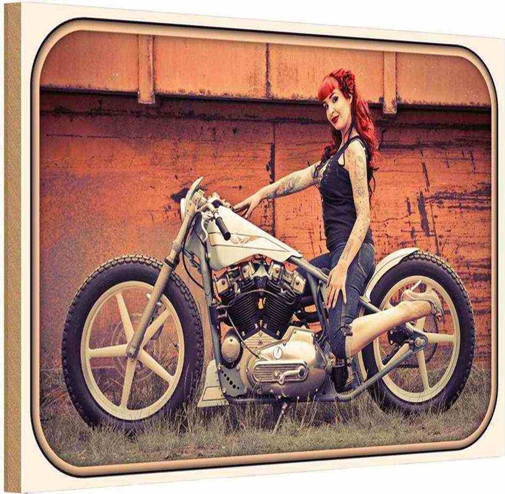 vianmo Holzschild 20x30 cm Motorrad Biker Bildmotiv Girl Frau Pin up Auto Garage Werkstatt