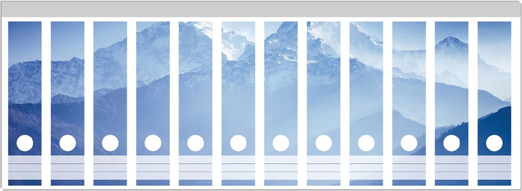 Wallario Ordnerrücken Sticker, selbstklebend für breite Ordner, 12 Stück, Motiv Sonnenaufgang in den Bergen