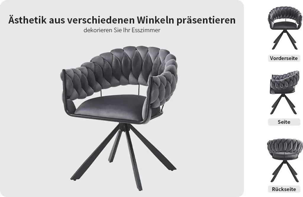 Chaise de luxe légère pour salon et coiffeuse en velours gris moderne - 9