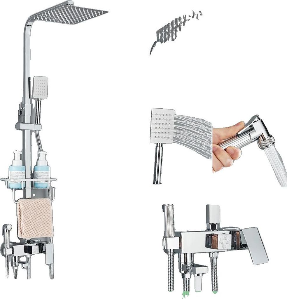 Duscharmatur Set, Multifunktionales Design, Wandmontage, Chrom A 10 Zoll