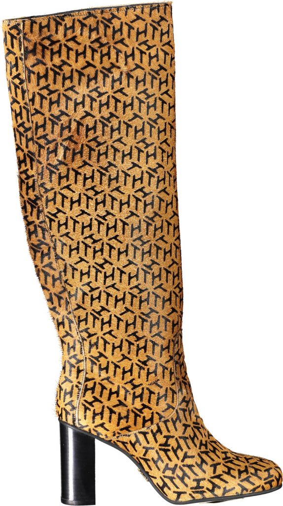 Elegante Damen Stiefel Beige – Hoher Absatz, Kontrastdetails, Logo