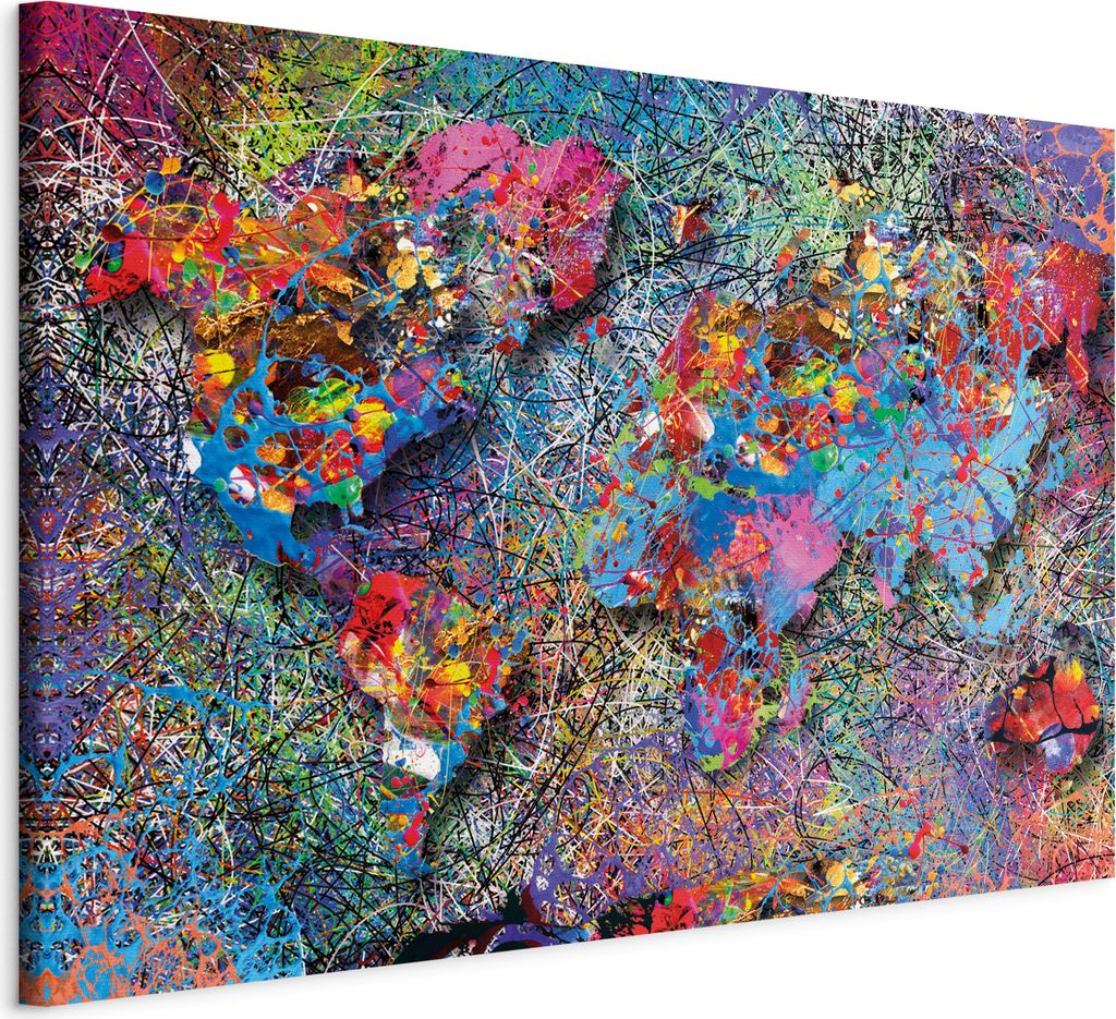 Italienischer Leinwand Leinwandbild - Map: Jackson Pollock inspiration 120x80 cm Karten k-A-0074-b-a