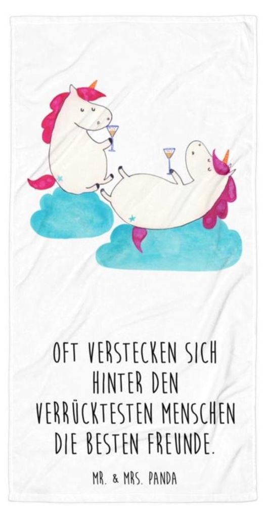Mr. & Mrs. Panda Badehandtuch Einhorn Sekt - Weiß - Geschenk, Einhörner, Strandtuch, Party, Handtuch, Saugstarkes, Unicorn, Duschtuch, Anstoßen,...