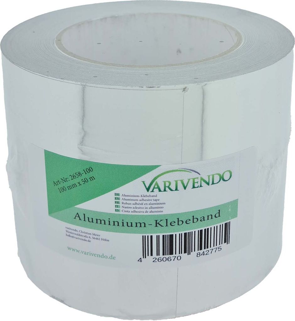 Aluminium Klebeband 100mm x 50m Silber – Dauerhaftes Abdichtband für Klima Heizung Sanitär – Extrem hitzebeständig, wasserdicht & dampfdicht...
