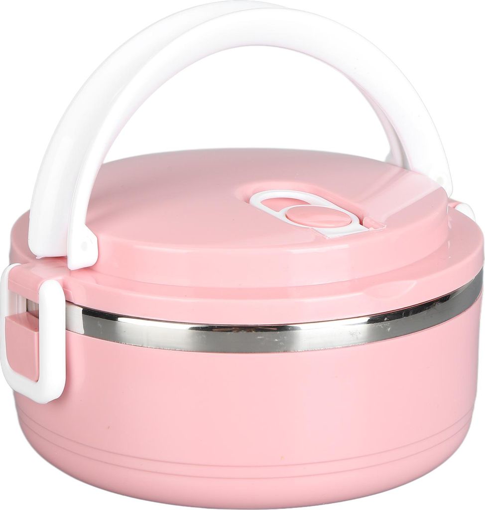 Thermos-Lunchbox, stapelbar, isolierte Warmhaltebox, runde Lunchbox aus Edelstahl 304, versiegelte Lebensmittelbehälter, einlagig, verdickt (rosa)