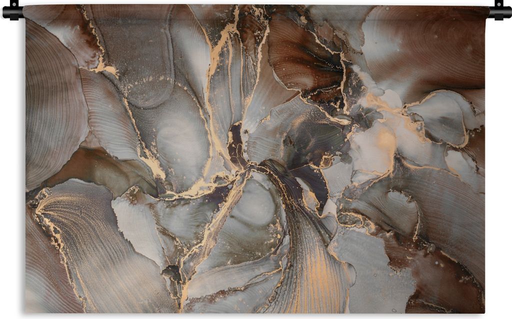 MuchoWow Wandteppich Wandbehang Grau - Gold - Marmor 90x60 cm Tapisserie Dekoration Wandtuch - Wandskulpturen - Bildteppich