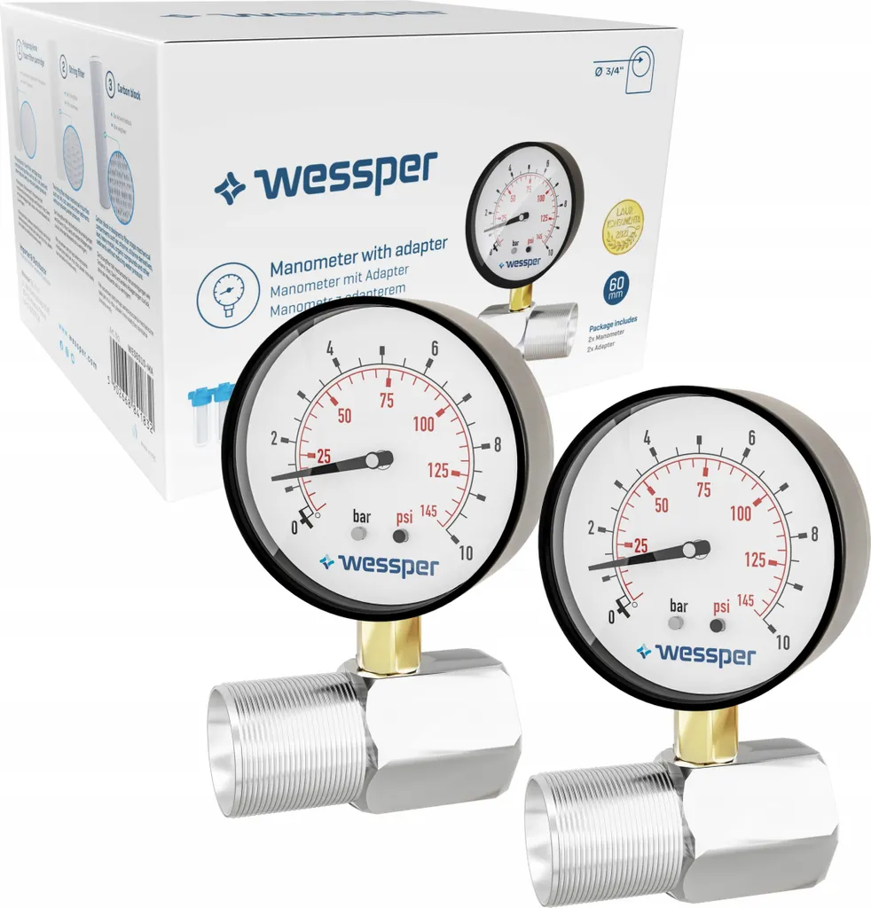 Wessper Coppia Manometri Prefiltrazione 3/4" - Monitoraggio Pressione 0-10 Bar - 1