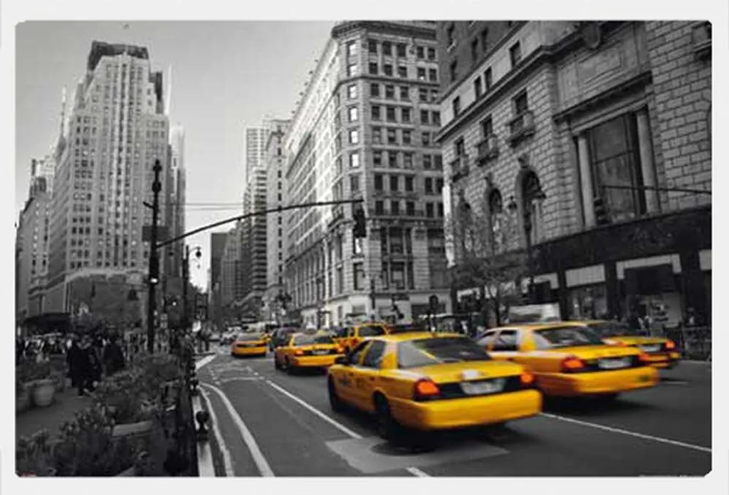 Decorazione Parete NYC: Poster Taxi Giallo e Cornice Shinsuke Maxi Bianca