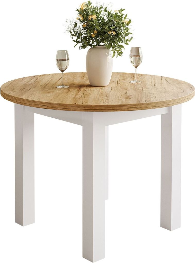 OLEA Esszimmerset Tisch + 4 Stühle weiß/Craft Eiche Produktbild 