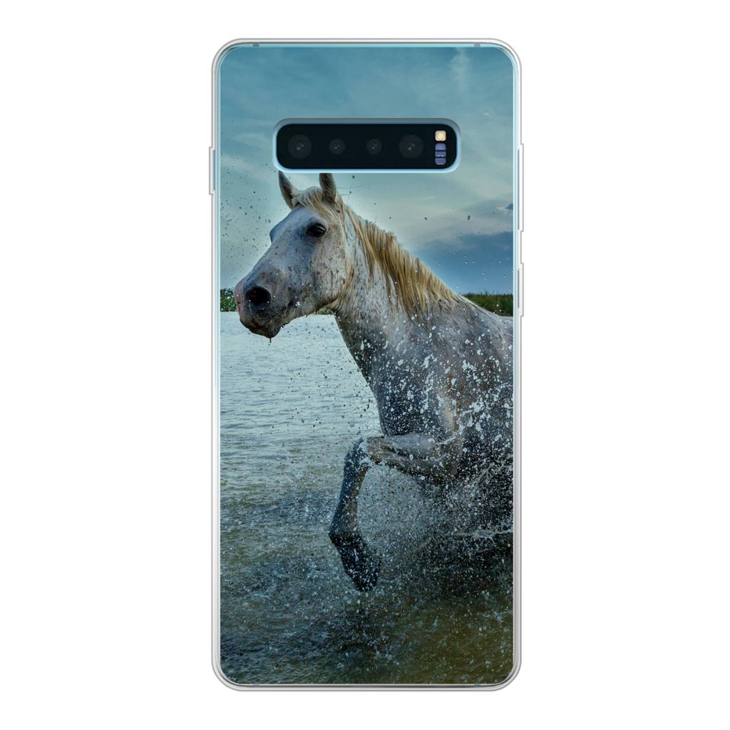 MuchoWow Handyhülle Schutzhülle Hülle für Samsung Galaxy S10 Plus Pferd - Wasser - Tropfen Silikon Softcase Handy Hülle - Schutzhülle