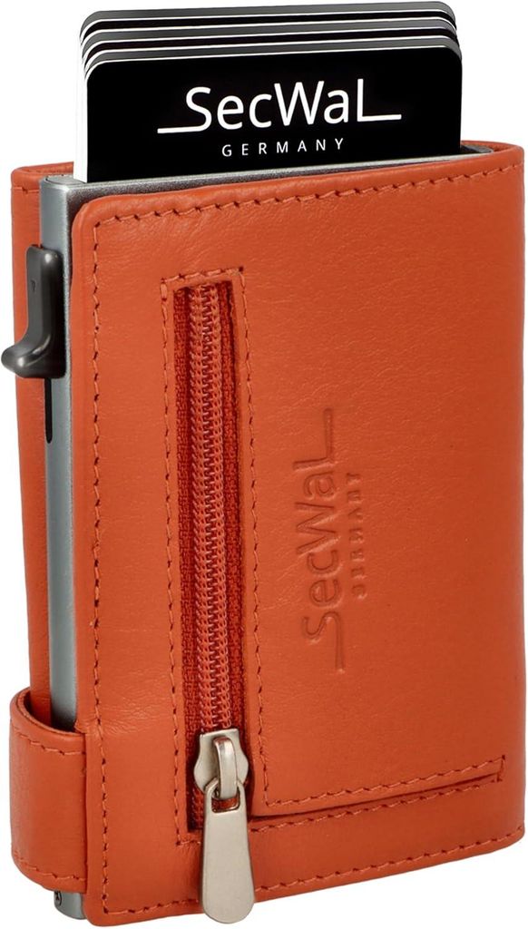 Kartenetui aus Echtleder mit Münzfach und RFID Schutz, Slim Wallet mit Aluminium Kartenhalter für bis zu 10 Karten, Kompakte Geldbörse