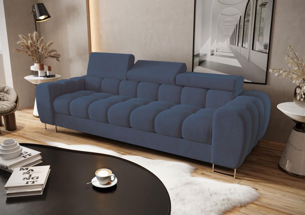 Sofa Designersofa BASTIEN 3-Sitzer in Stoff Terra Blau