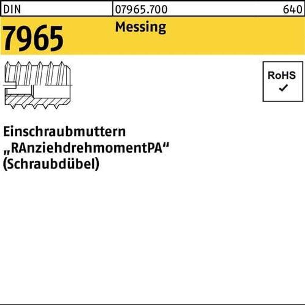 Reyher Einschraubmuttern DIN 7965 MS M 5x15 ADM 10 mm (100 Stück)