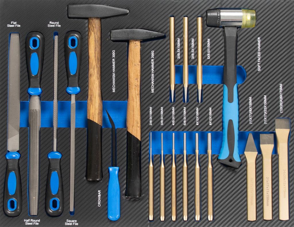 Profi Werkstattwagen Einlage blau Hammer, Feilen, Meißel, Produktbild 