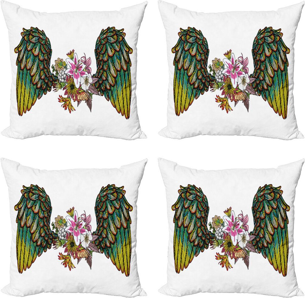 ABAKUHAUS angel Wings Kissenbezug Set (4 Stück), böhmische Blumen, Moderner Doppelseitiger Digitaldruck, 40 cm x 40 cm, Mehrfarbig