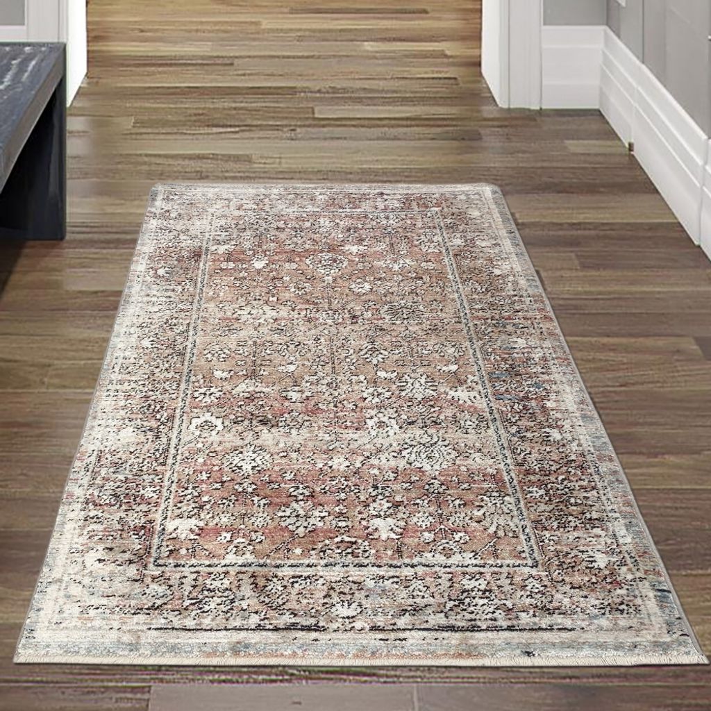 Orientalischer Teppich Flur | glänzende Seidenoptik weich | creme braun Größe - 80x150 cm