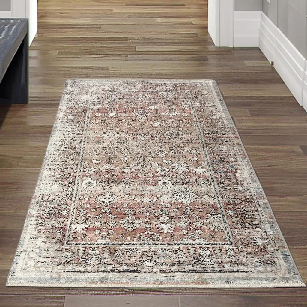 Tapis couloir anti-poussière aspect soie 80x150 cm crème marron doux