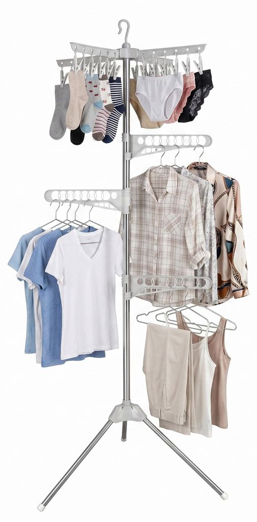 Relaxdays, étendoir à linge avec cintres, 27 cintres, 24 Image du produit 