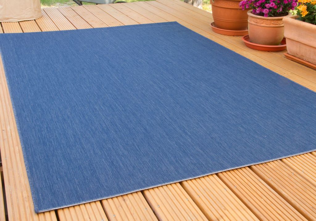 In- und Outdoor Teppich Gotland | für Balkon, Terrasse und Küche | Strapazierfähig und wasserfest | in Blau, Größe: 280x380 cm