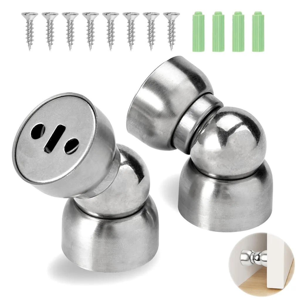 Bloque Porte Aimanté pour Chambre et Bureau - Lot de 2 en Inox au Sol/Mur