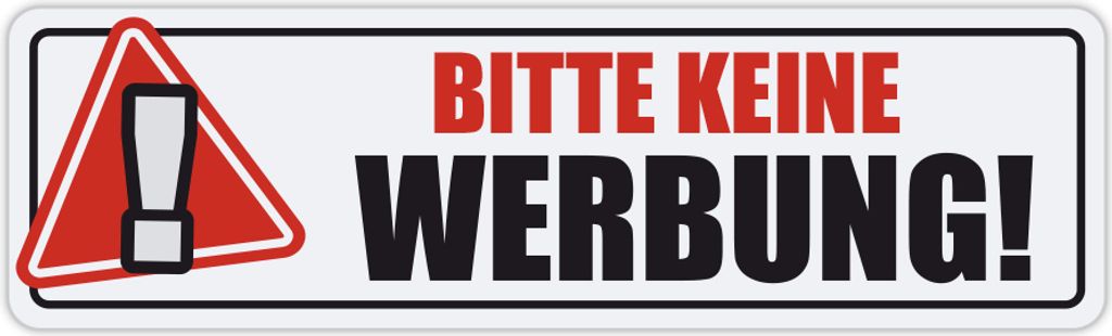 Keine Werbung - Aufkleber - Bitte Achtung 1x Weiß - für Briefkasten - Zeitungsrolle - Letterbox 68x22 mm