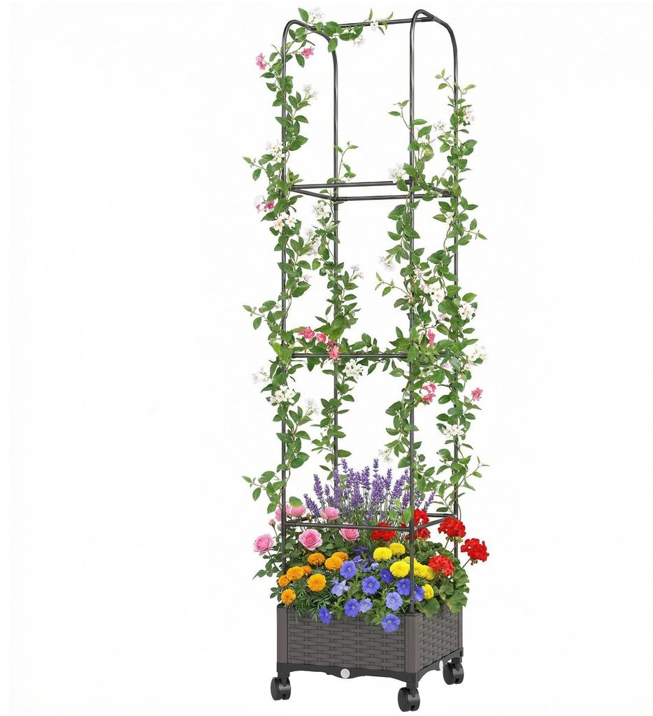 Outsunny Hochbeet mit Rankgitter mobiler Blumenkasten mit Produktbild 