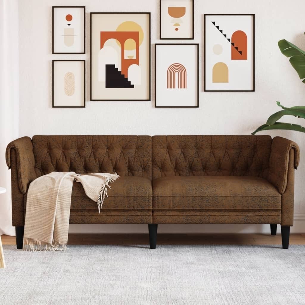 Design Chesterfield-Sofa 3-Sitzer Braun Stoff, Schlafsofas 2024 Neu