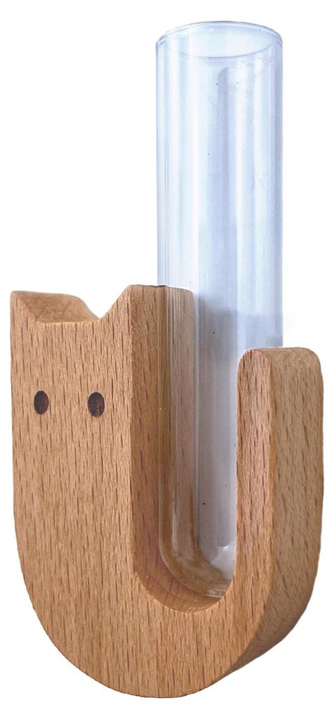 Kühlschrankmagnet in Form einer Katzenbartvase aus Holz mit Glasröhrchen, magnetischer Sammelbehälter für Haustierbartvasen, Kühlschrankzubehör