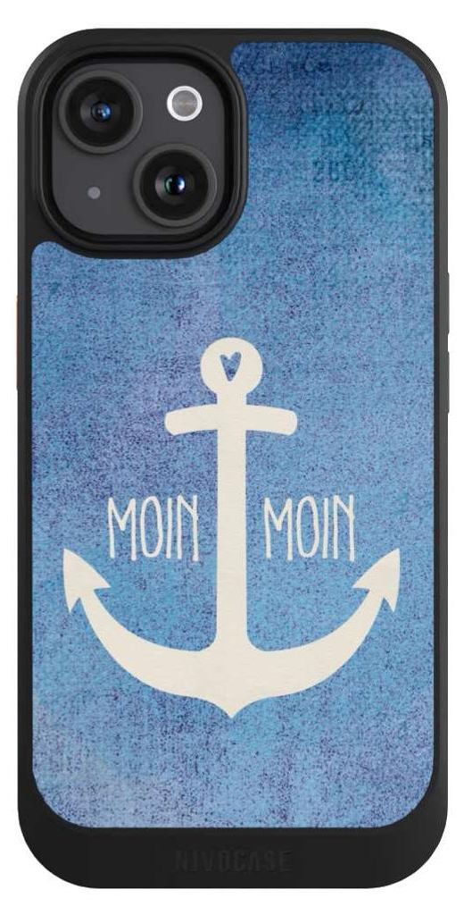 NIVOCASE Hülle für Apple iPhone 15 Handyhülle NIVOcore Case Schwarz Anker Blau maritim
