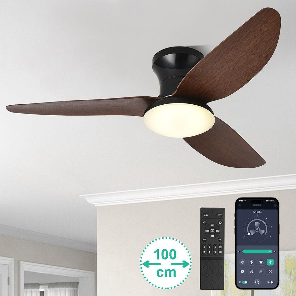 Deckenventilator mit Beleuchtung Fernbedienung,100cm 60W Deckenventilator mit Licht 6 Stufen,Deckenlampe mit Ventilator leise dimmbar Timer APP