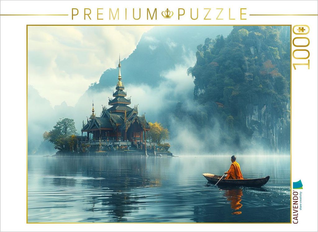 CALVENDO Puzzle Einsamer buddhistischer Tempel auf einem See am Morgen | 1000 Teile Lege-Größe 64x48cm Foto-Puzzle für glückliche Stunden