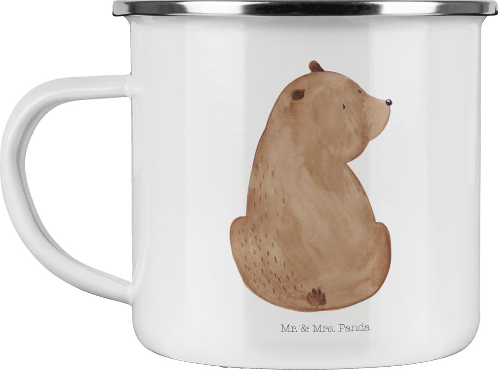 Mr. & Mrs. Panda Pott Bär Schulterblick - Weiß - Geschenk, Weltansicht, Motivation, Emaille Tasse, Weisheit, Kaffeepott, Teddy, Selbstachtung, B...