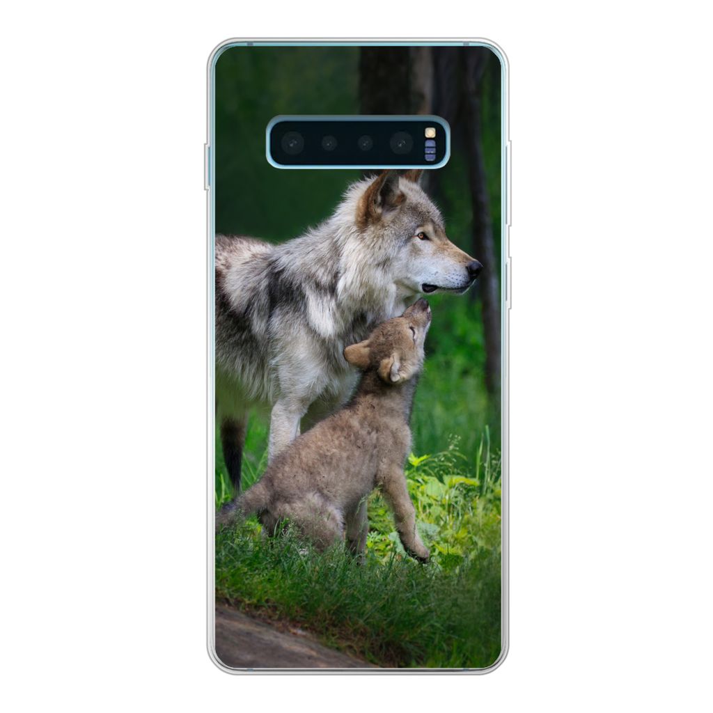 MuchoWow Handyhülle Schutzhülle Hülle für Samsung Galaxy S10 Plus Wolf - Baby - Wald Silikon Softcase Handy Hülle - Schutzhülle