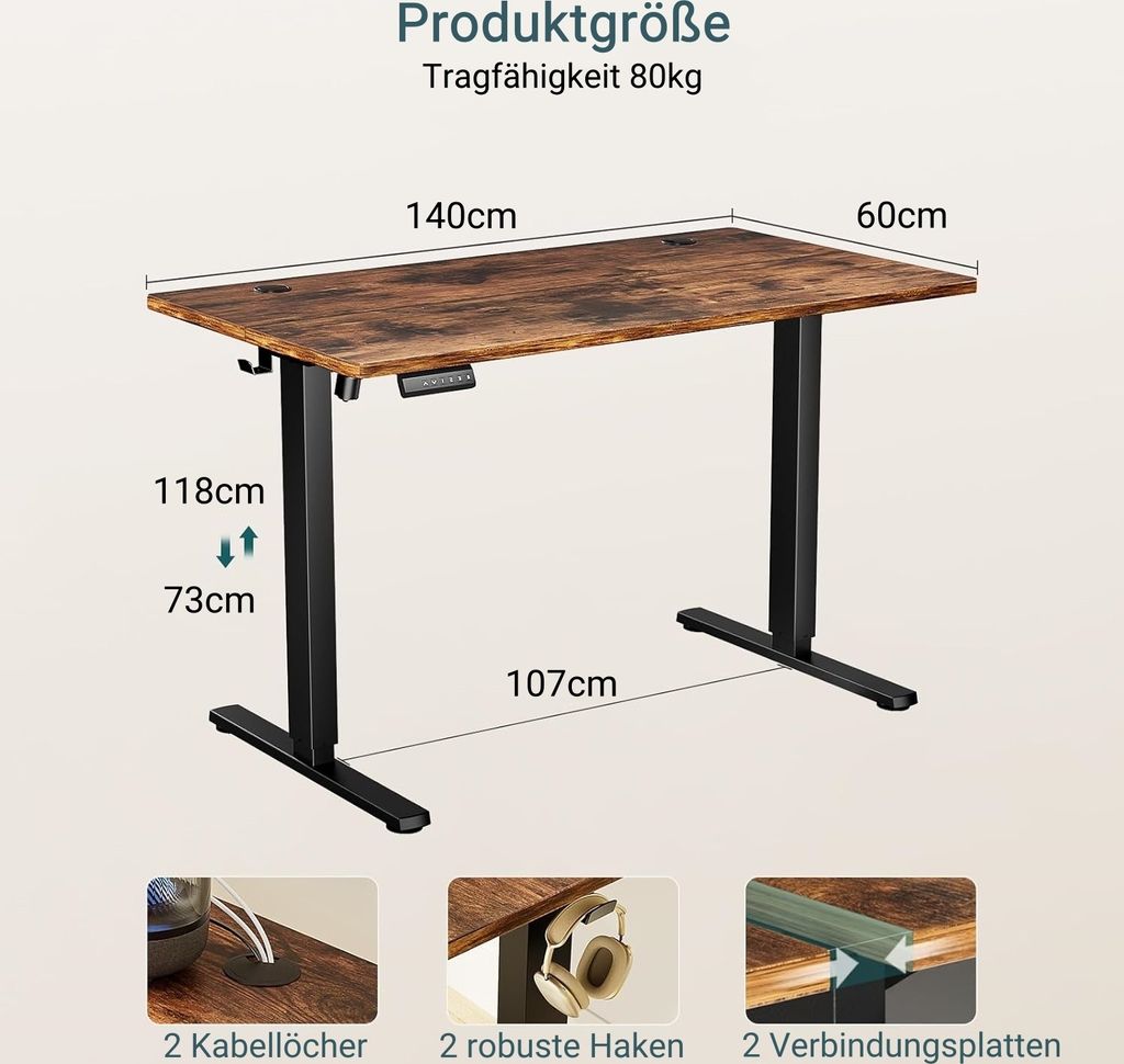 CAROMA Schreibtisch, höhenverstellbar, elektrisch, 140x60 Produktbild 3