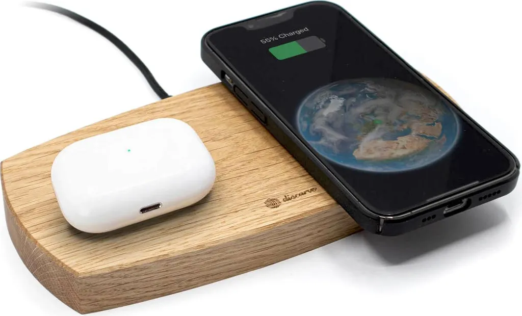 Station de charge induction en chêne bois véritable double arrondi