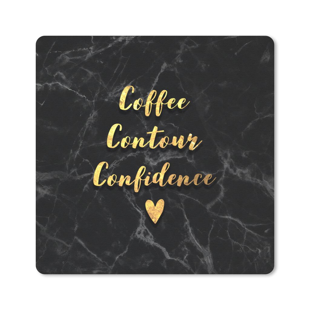 MuchoWow Mauspad Mousepad Zitat - Kaffee - Gold - Marmor 20x20 cm - Mousepads - Maus Mat - Pad - Mausunterlage - Desk Mat - Bureauartikeln