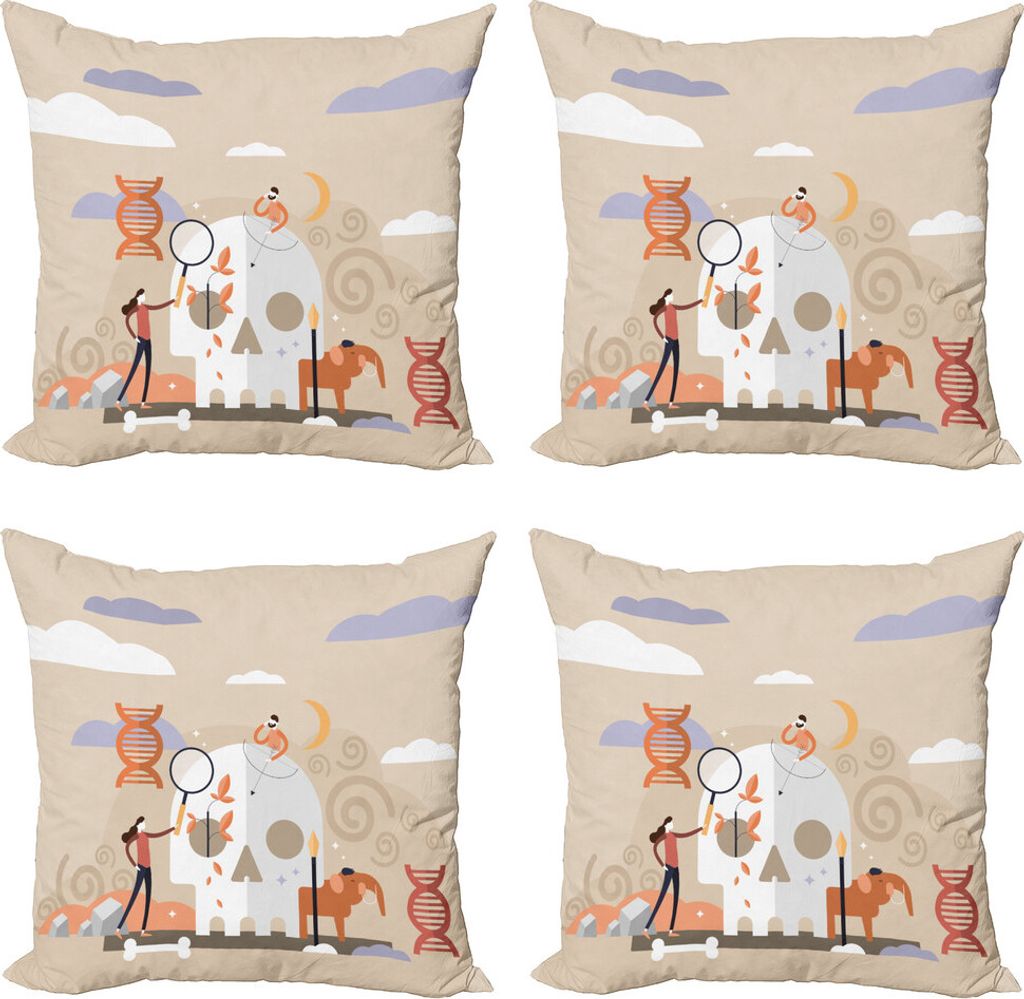 ABAKUHAUS Abstrakt Kissenbezug Set (4 Stück), Wissenschaft Prähistorische, Moderner Doppelseitiger Digitaldruck, 60 cm x 60 cm, beige Multicolor