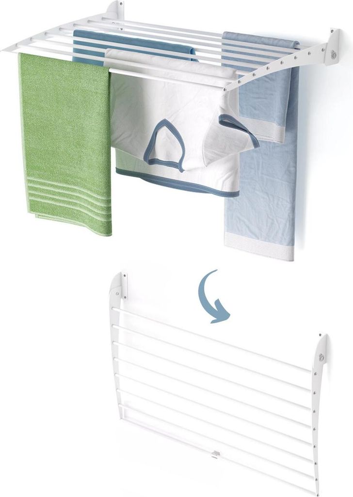 Wand-Wäscheständer für Balkon und Terrasse, platzsparender Wäschetrockner – Foxydry Fold Down 80 cm weiß