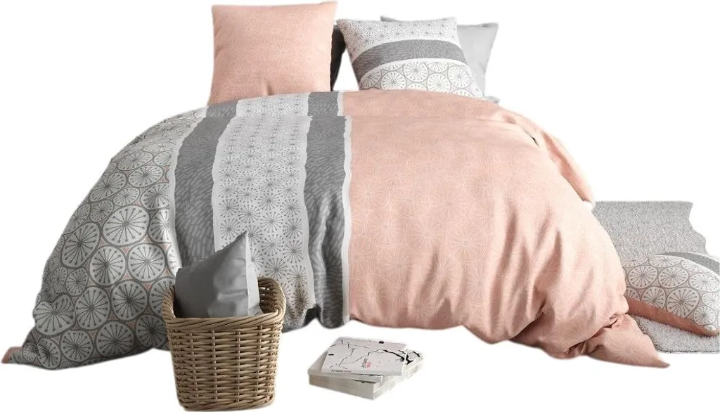 Housse de couette Manda corail anti-glissement avec taie assortie