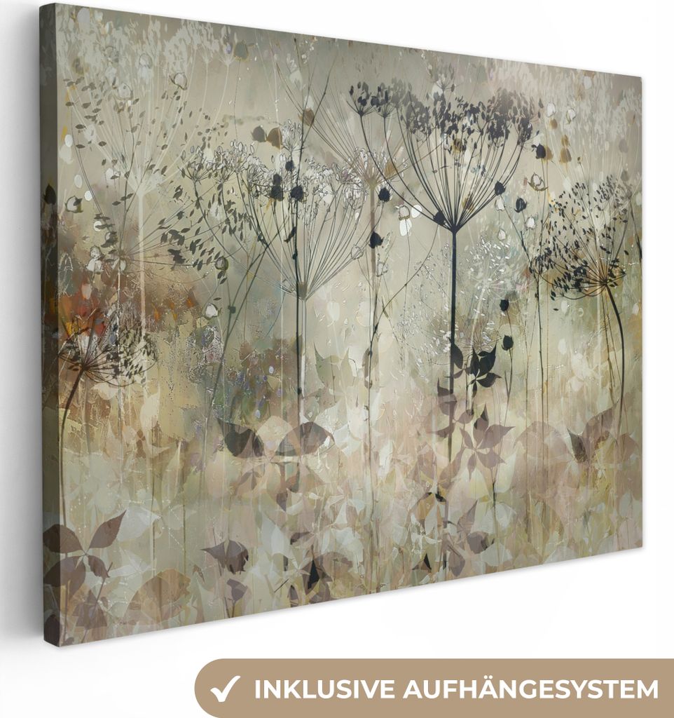 MuchoWow - Leinwandbilder - Blumen - Grau - Natur - Kunst, Wandbild, Wanddeko Bilder Wohnzimmer, 120x90 cm