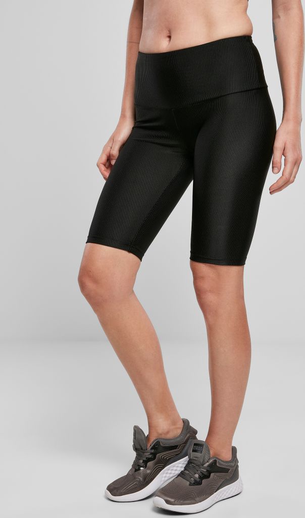 Urban Classics Damen Shorts Ladies High Waist Shiny Rib Cycle Shorts Black-S