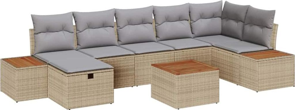 vidaXL Gartensofa-set mit Kissen 8 pcs Beige Poly-Rattan