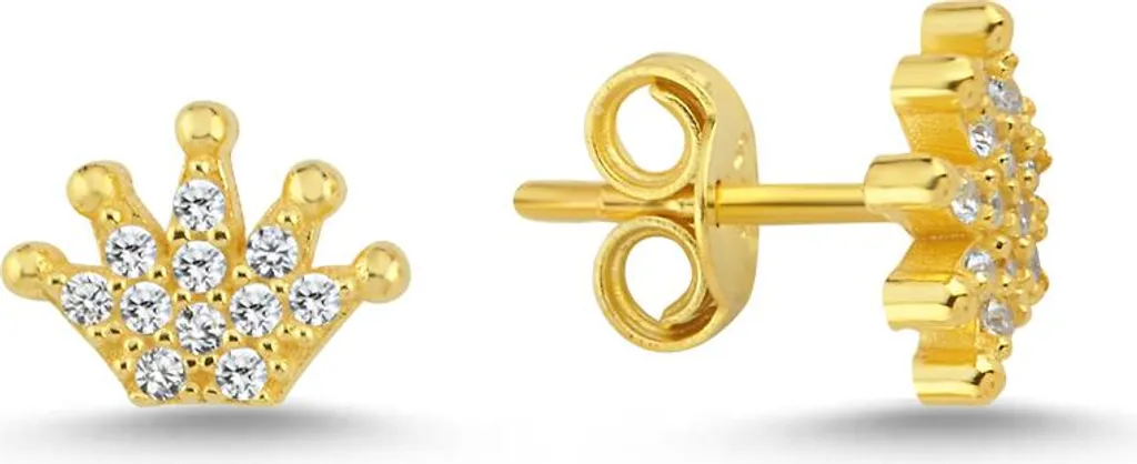 Boucles d'oreilles couronne argent 925 et zircon, plaqué or pour femme